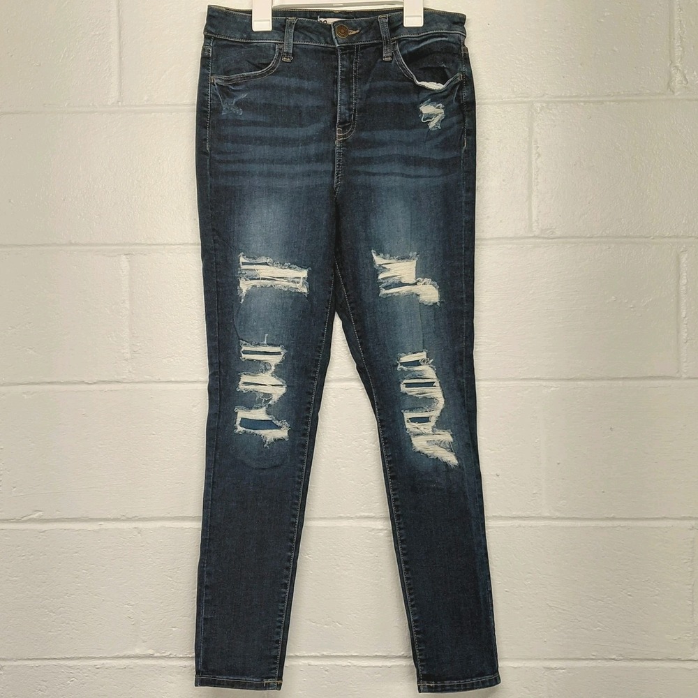 SOHO NEW YORK & COMPANY Women Sz‎ 11 Dark Wash Jeans Stretch Jegging Distressed